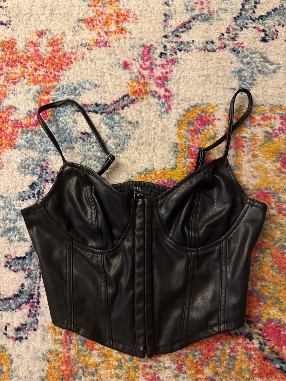iris Black Faux Leather Bustier Crop Top